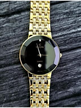 Rare Unisex Elgin Diamond Dial Faceted Crystal Dress Watch